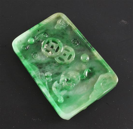 A Chinese jadeite tapering rectangular plaque, 5.1cm